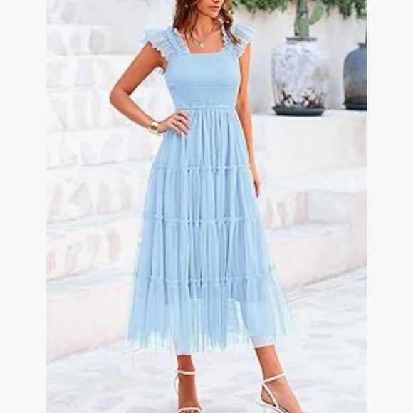 PRETTYGARDEN Summer Casual Sleeveless Smocked Ruffle Tulle Flowy Beach Sundress - Picture 5 of 9